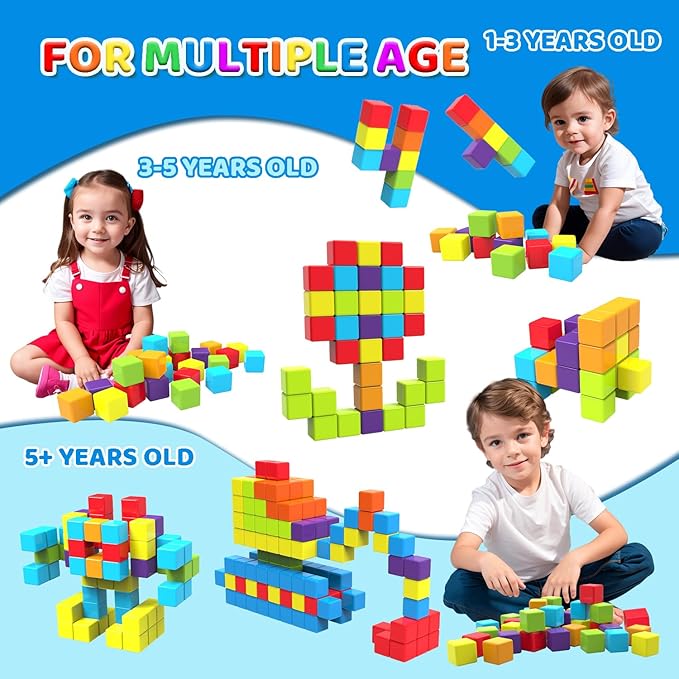 Magnetic Building Blocks, 1.65 inch Large Magnetic Stacking Cubes for Toddlers, Sensory & Montessori Toys for Boys & Girls 1 2 3 Years Old (36 PCS)