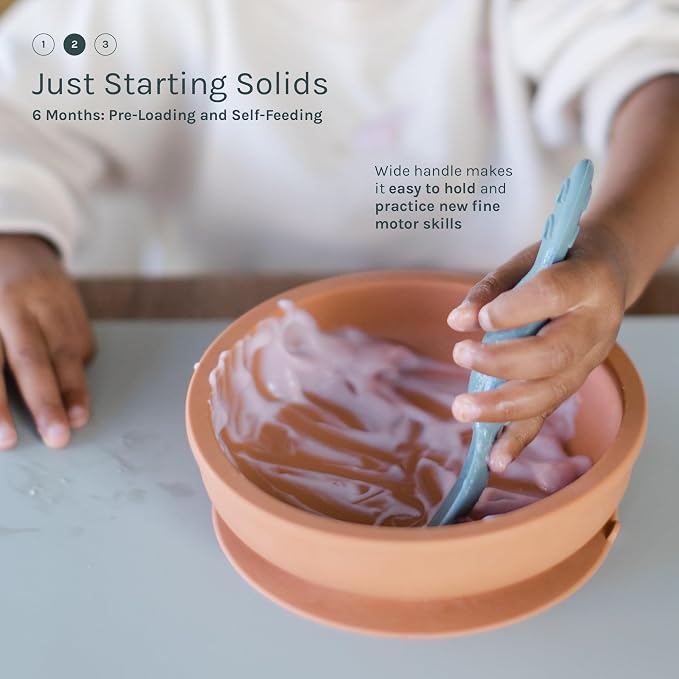 Yeah Baby Goods All You-Tensil, 2 Pack – Silicone Baby Led Weaning Spoon & Dipper - Self-Feeding Spoon Designed by Feeding Specialist to Support Development, 4+ Months Baby Utensils, (Pale Terracotta)
