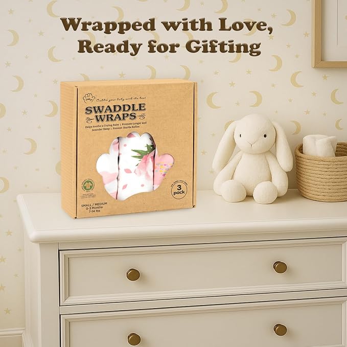 Newborn Swaddle Blanket for 0-3 Month, Swaddles for Newborns Baby Girls Boys, 100% Organic Cotton Nursery Swaddling Blankets, Adjustable Sleep Sack for Babies (3-Pack)