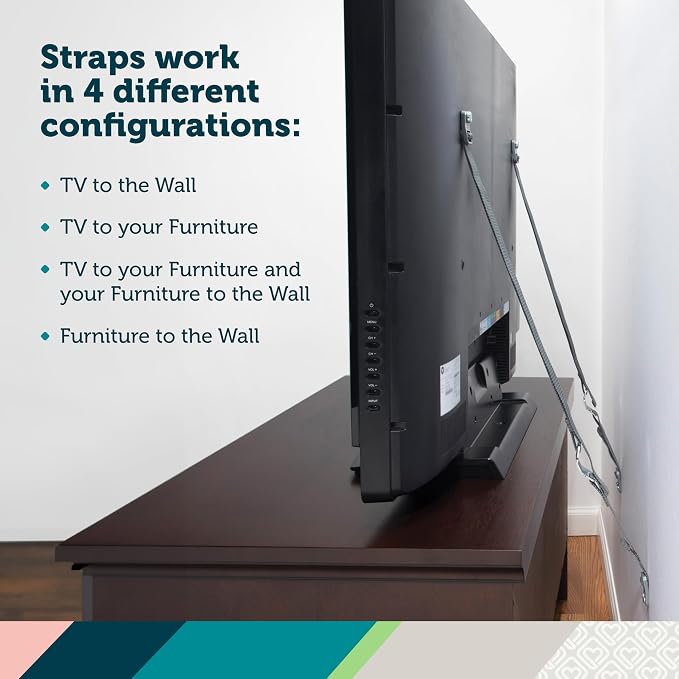 Safety 1st TV & Furniture Safety Straps, Black, Screws Included, 2‑Count (Pack of 3)