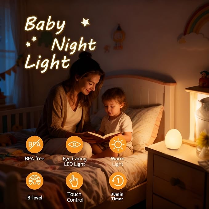 Night Light for Kids,Egg Night Light for Baby Nursery, 7 Colors Changing &30-Min Timer Portable Nursery Night Lamp forBaby Nursery & Kids Bedroom,BPA Free, Eye Caring, Soft