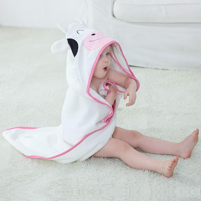 MICHLEY Unisex Baby Animal Hooded Bath Towel Soft Cotton Beach Swimming Bathrobe for 0-6T, Cow