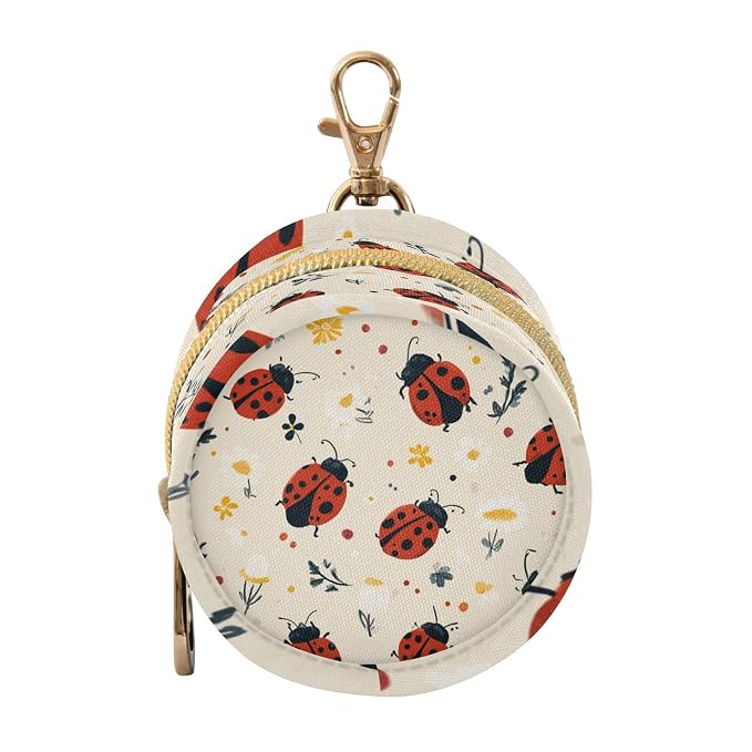 Pacifier Holder with Clip Pacifier Case for Diaper Bag Round Baby Pacifier Pouch Box Bag Portable Spring Ladybugs Flowers Dots