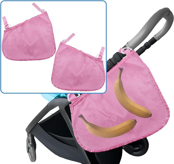 2 Pack Universal Side Sling Stroller Organizer with Mesh Cargo Net,Adjustable and Non-Slip Stroller Storage Bags, Portable Side Sling Stroller Cargo Net for Baby Accessories(Pink)