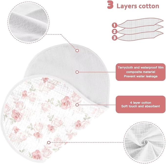 Pink Roses Baby Muslin Burp Cloths Set of 1 Beautiful Flower Leaves Muslin Washcloths Western Desert Milk Spit Up Rags Soft Newborn Towel for Unisex Boys and Girls, 22 x 11 Inch