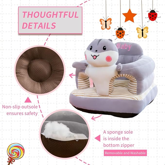 Baby Support Seat, Cute Baby Sofa Chair for Sitting Up, Comfy Plush Infant Seats (Hamster,W17.5 x H17.5)
