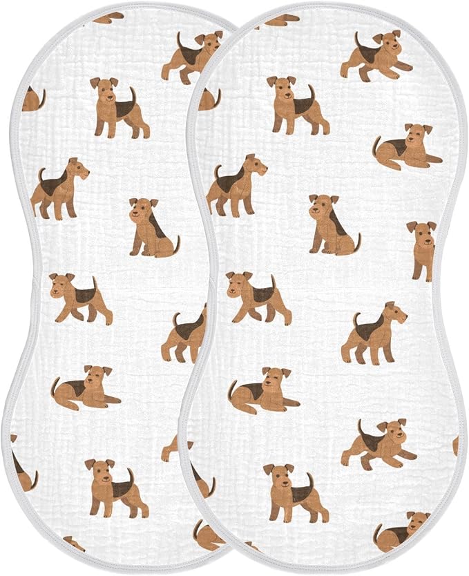 vvfelixl Baby Burp Cloths Cartoon Happy Airedale Terrier Dog Baby Newborn Cotton Burping Cloths Set Baby Washcloths 4 Pack