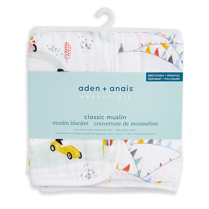 aden + anais Essentials Cotton Muslin Dream Blanket, Perfect for Babies, Infants and Toddlers, Crib Blanket, Nursery Essential, Vintage Car Rally