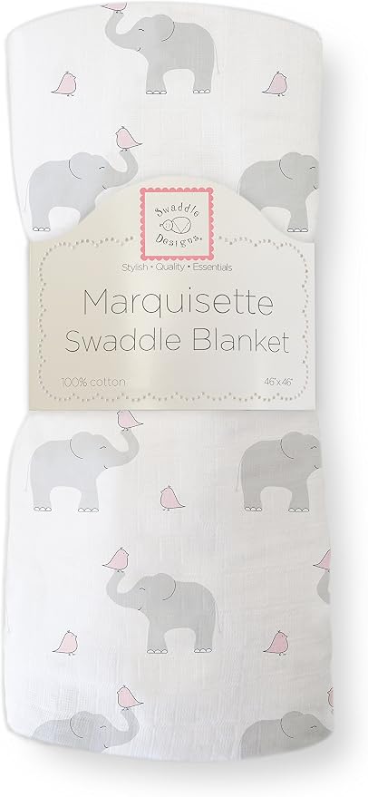 SwaddleDesigns Marquisette Receiving Swaddle Blanket for Baby Boys & Girls, Soft Premium Cotton Muslin, Best Shower Gift, Elephant and Pastel Pink Chickies, Parent Picks Award Winner