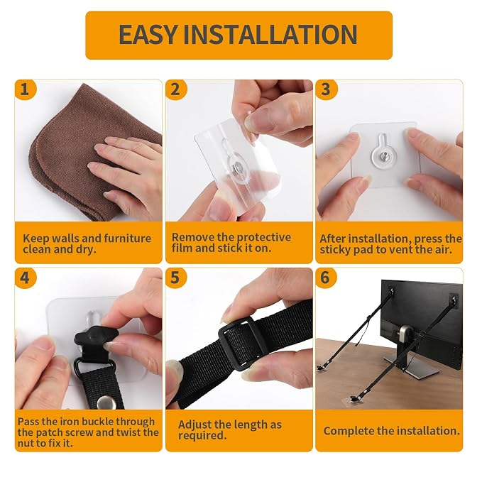 4 Packs TV Adjustable Safety Straps, No Drill Adhesive Anti Tip Furniture Anchors for Baby Proofing, Earthquake Straps Flat Screens to Wall,Stand Or Desk,Cabinet