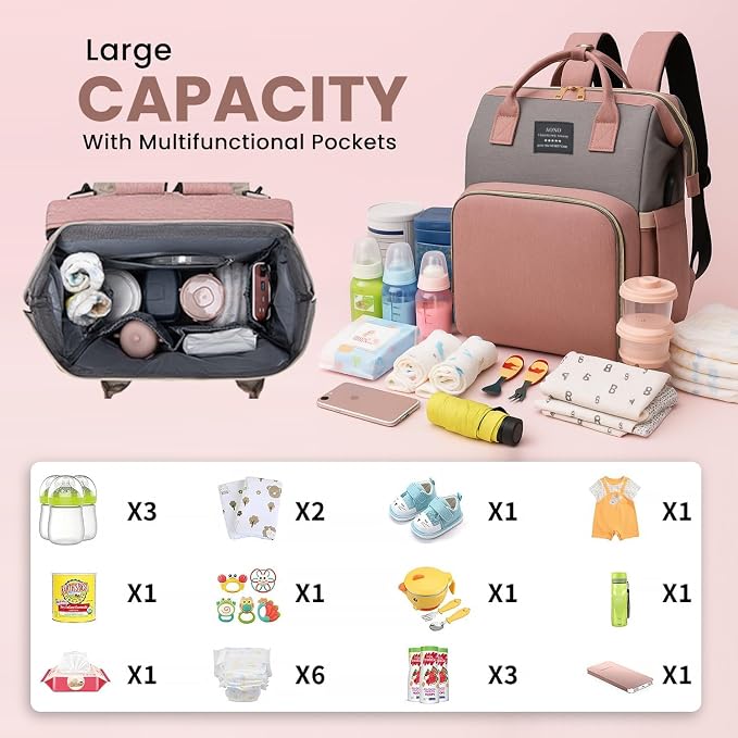 Multifunctional Baby Diaper Bag Backpack with Changing Station Baby Bag for Moms, Dads, Shower Gifts for Newborn Essentials