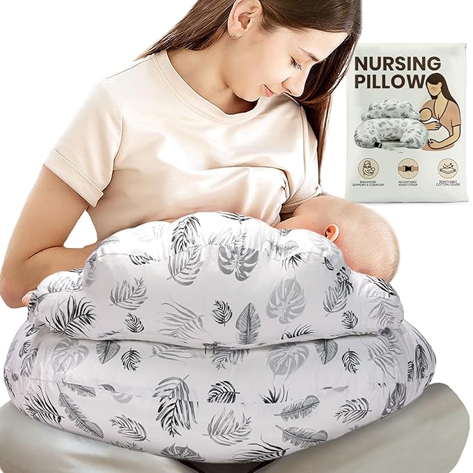 PILLANI Nursing Pillow for Breastfeeding, Breastfeeding Pillows for Mom Support & Baby Comfort, Removable Cotton Cover, w/Adjustable Waist Strap, Newborn Essentials Must Haves, Baby Registry Search