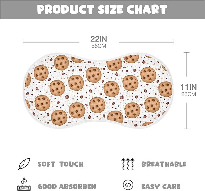Muslin Burp Cloths for Baby Boys and Girls - 2-Pack Ultra Absorbent Chocolate Chip Cookies Muslin Washcloths, Newborn Towel, Milk Spit Up Rags, Burp Cloth Bib for Unisex, 22 x 11 Inch