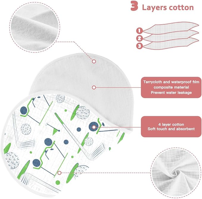 2 Pack Muslin Burp Cloths Golf White Print Cotton Baby Burp Cloths Ultra Absorbent Burping Cloth Soft Spit Up Rags for Newborn Must Haves, Large 22" x 11"
