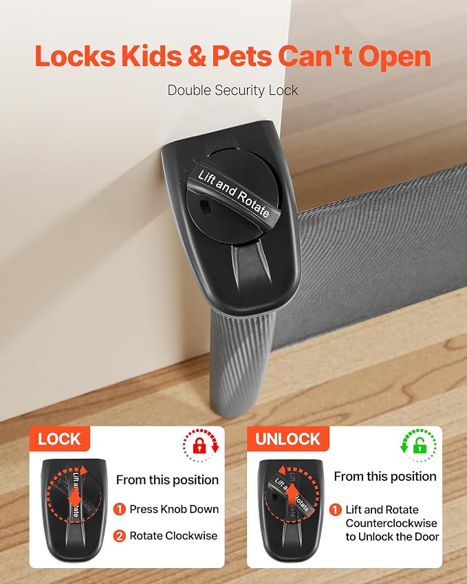 VEVOR Retractable Baby Gate, Extends to 72.8 inch Wide, 38.5 inch Tall, with Security Lock, Easy to Use, Walk Through Without Tripping, Mesh Dog Gate for Stairs, Hallways, Indoor/Outdoor, Black