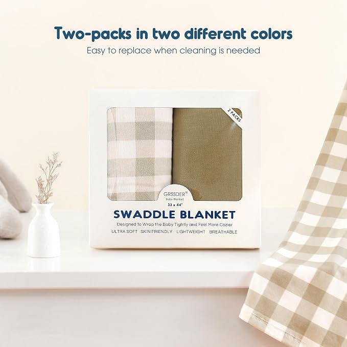 GRSSDER 2 Pack Newborn Swaddle Blanket, Ultra Soft Stretchy Jersey Knit Extra Large Size 33 x 44 Receiving Blankets for Easy Swaddling Baby Snug and Cozy