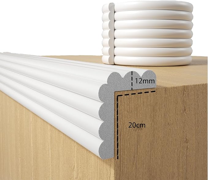 Baby Proofing Wall Corner Protector,Edge Guard Corner Protector,6.56ft Thinken Soft Corner Protectors Pre-Taped Soft Rubber Foam Edge Cushion for Furniture (White, 6.56Ft x 7.8" W x 0.47" Th)