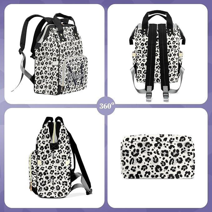 Personalized Diaper Changing Backpack - Upgraded Large Capacity with Insulated Pockets - Baby Bag for Girls, White Leopard