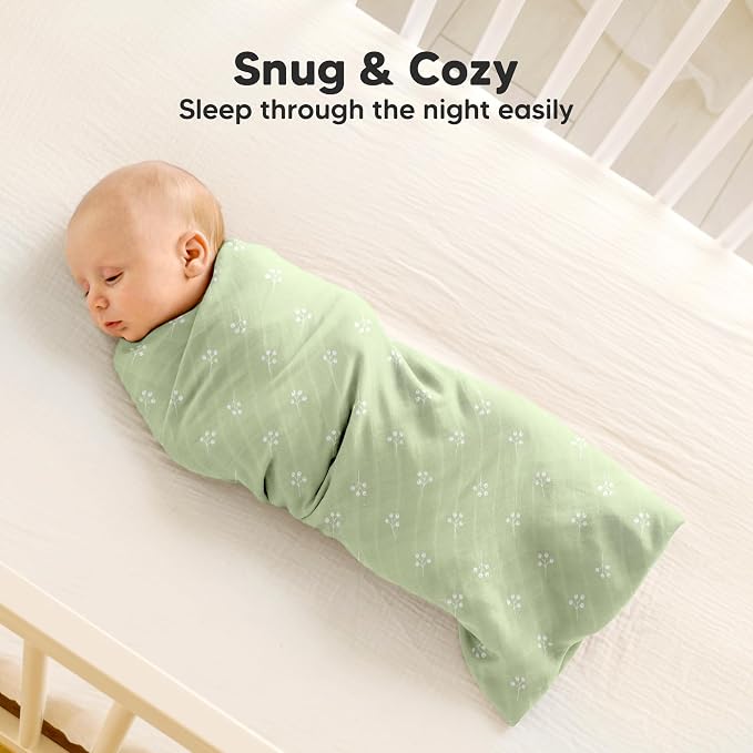 4-Pack Muslin Swaddle Blankets for Boys, Girls - Organic Baby Swaddles for Newborns, Soft & Breathable Receiving Baby Blankets for Girl, Boy, Neutral, Newborn Essentials Gift (Wild Bloom)