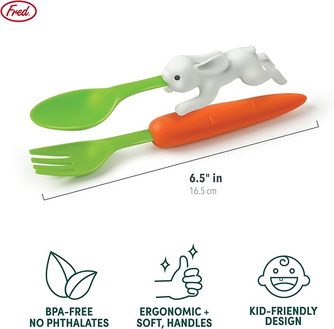 Genuine Fred SNACK RABBIT Nesting Kids Utensils, Carrot Fork and Bunny Spoon, Picky Eater Solutions, Unique Design, Fun Stocking or Basket Stuffer for Kids