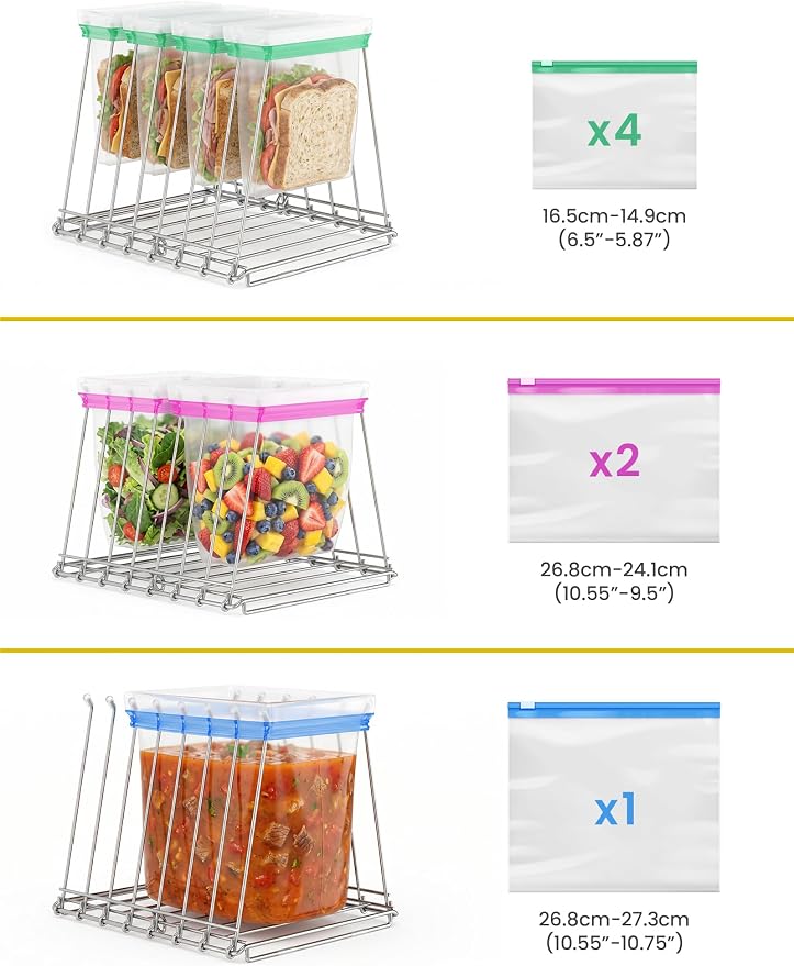 NiHome 2-in-1 Foldable Drying Rack – Stainless Steel Holder for Ziplock Bags, Plastic & Silicone Storage Bags, Cups, Dishes, and Baby Bottles. A Rust-Resistant Kitchen Drying Stand