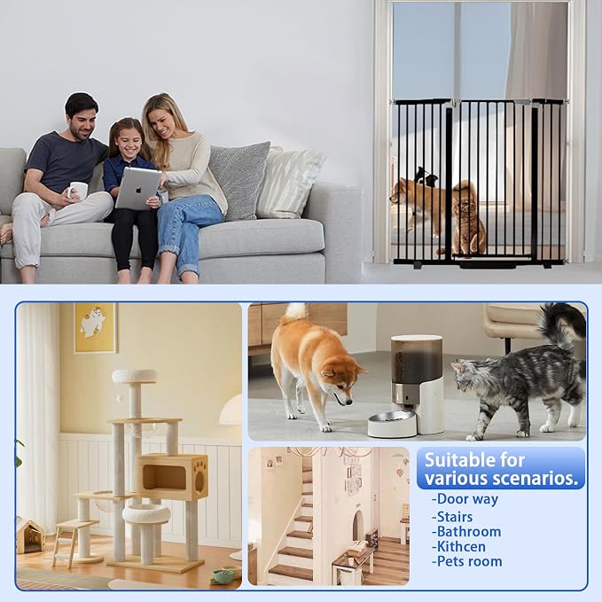 Rgqphantom 41" Tall Safety Pet Gate,Adjustable 30.5"-48" Wide,No Drilling Pressure Mount Kit,Auto Close Cat Gate Suitable for Stairs,Doorways (Black, 30.5"-48" W)