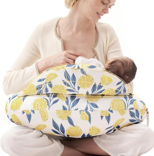 Momcozy Innovative Safety Guard Nursing Pillow for Breastfeeding- Wider Feeding Pillows for More Support for Mom & Baby- Easier Nursing & Hand Free- Fit for All, Removable Cotton Cover