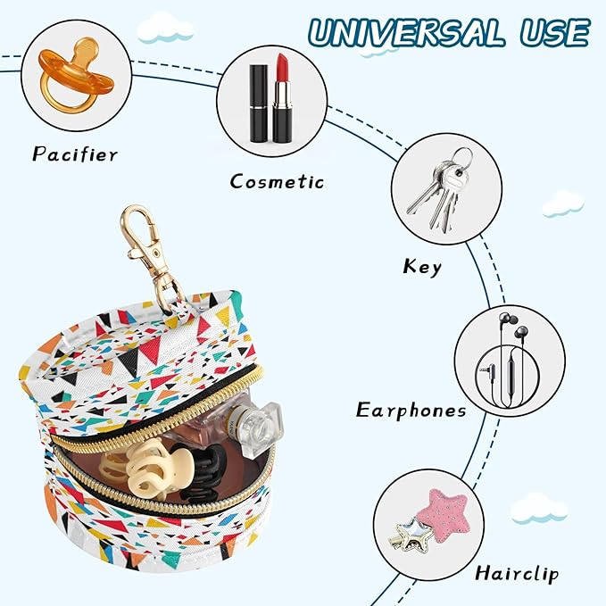 Pacifier Holder with Clip Pacifier Case for Diaper Bag Round Baby Pacifier Pouch Box Bag Portable Traingle Square Geometric