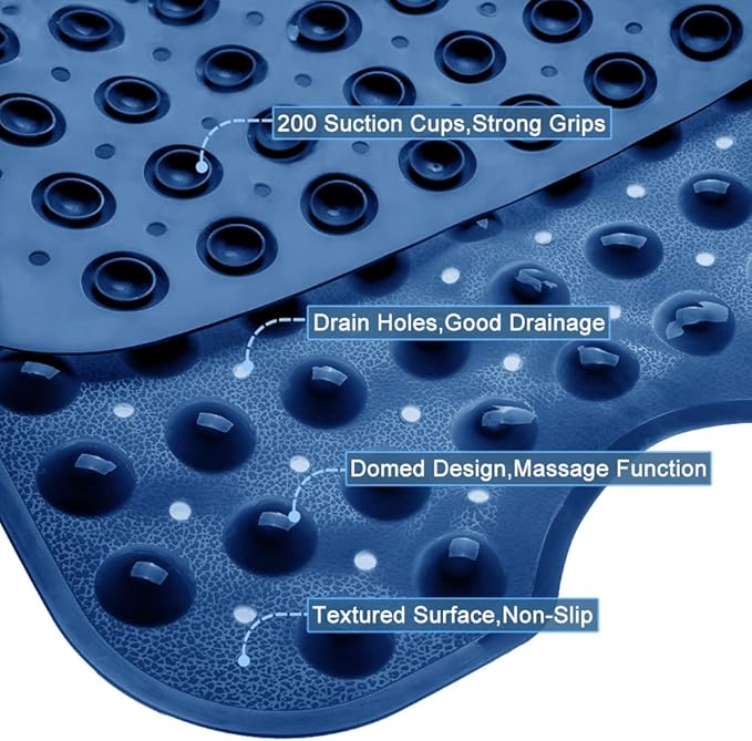 Linoows Bathtub and Shower Mats, Extra Long Non-Slip Bath Tub Mat 39 x 16 Inch, Machine Washable Bathmat with Suction Cups & Drain Holes for Bathroom Floor, Navy Blue