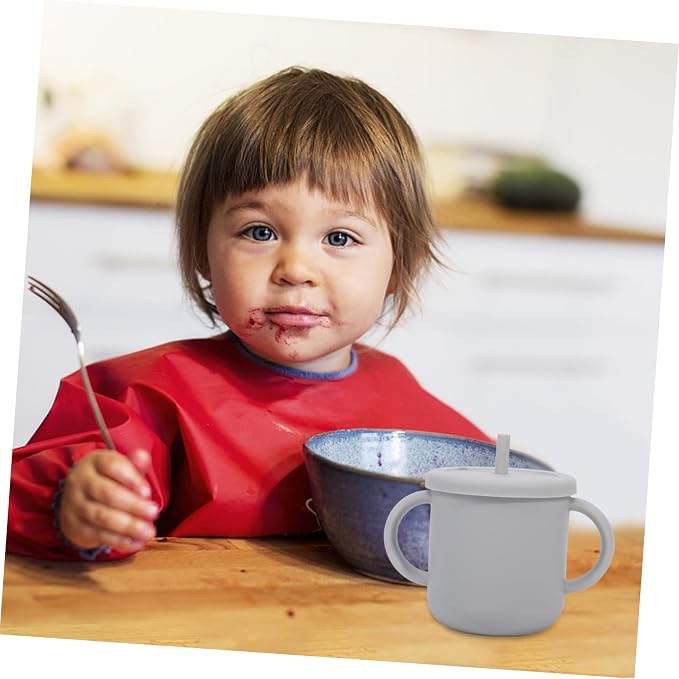 Silicone Straw Training Cup for Drinking Cup with Handles Transition From Bottle to Cup