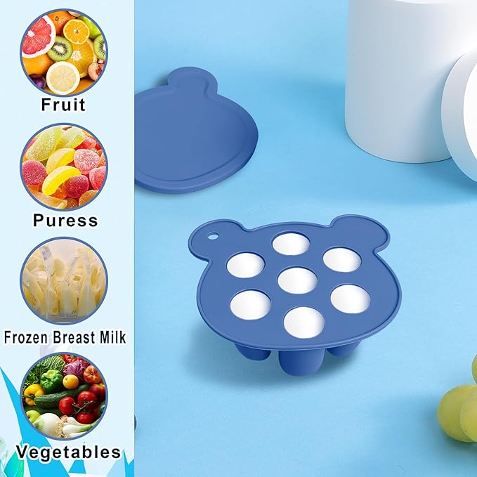 3-in-1 Baby Food & Fruit Feeder Set ??Breastmilk Popsicle Mold with Freezer Tray, Teething Relief Toy, BPA Free Infant Silicone Feeding Combo, 3 Bonus Sizes (S/M/L) Sacs (Steel Blue)