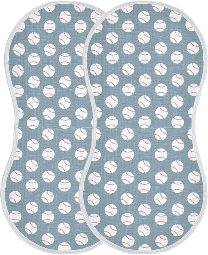 Baby Muslin Burp Cloths Set of 2 Baseball Blue Muslin Washcloths American Sport Championship Patch Sports Milk Spit Up Rags Soft Newborn Towel for Unisex Boys and Girls, 22 x 11 Inch