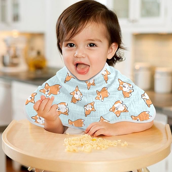 Muslin Baby Burp Cloths Set of 1, Soft Cute Corgi Dog Absorbent Muslin Washcloths, Bibs, Face Towel for Newborn Boys Girls, 22 x 11 Inch