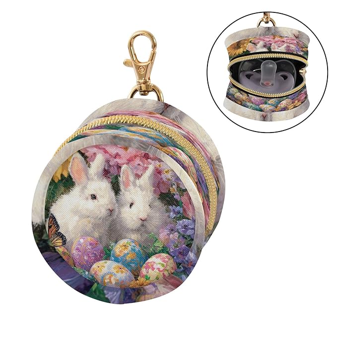 Pacifier Holder with Clip Pacifier Case for Diaper Bag Round Baby Pacifier Pouch Box Bag Portable Easter Bunny Eggs Sunflowers