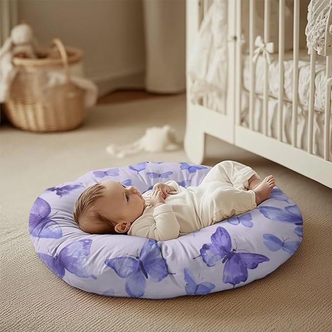 Purple Butterfly Nursing Pillow Cover Floral Neutral Breastfeeding Pillow Cover Fits 26in*24in Nursing Pillow for Baby Boy Girl,Neutral Baby Nursing Pillow Cover Pillow Not Included
