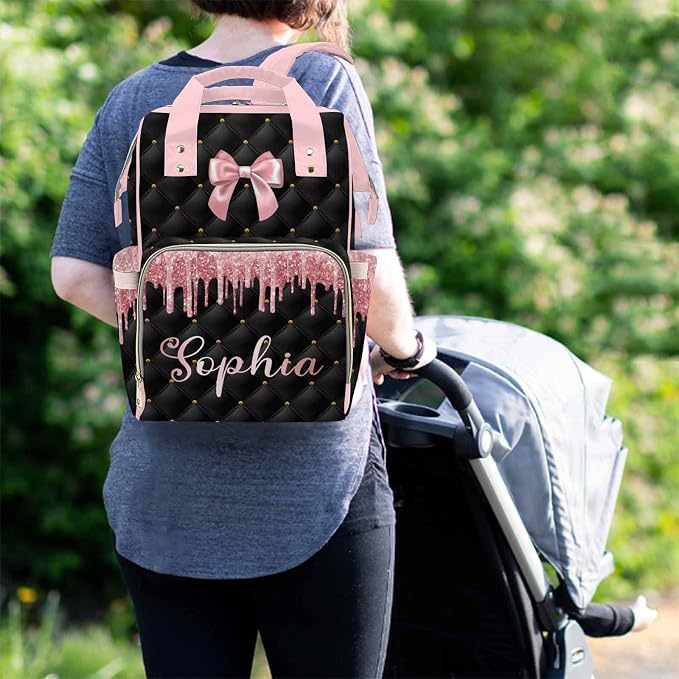MyPupSocks Custom Baby Diaper Backpack with Name, Custom Multifunction Large Travel Diaper Bag Backpack for New Mom Baby Newborn