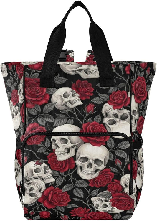 Realistic Skull Rose Diaper Bag – Stroller Straps, Large Capacity