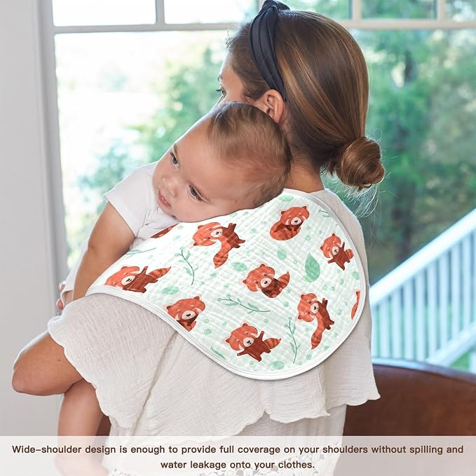Muslin Baby Burp Cloths Set of 1, Soft Red Panda Absorbent Muslin Washcloths, Bibs, Face Towel for Newborn Boys Girls, 22 x 11 Inch