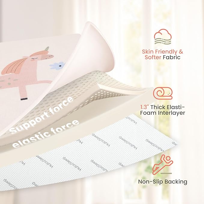 Baby Play Mat for Floor,1.3" Thick Cushioned Playpen Mat 50"x50",Extra Soft Elasti-Foam,Water Repellent Coral Velvet,Non-Slip for Crawling&Tummy Time,Infant Toddler Kids Nursery Rug(Unicorn)