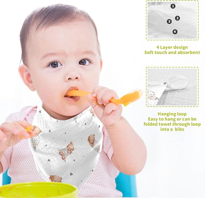 vvfelixl Baby Washcloths Cotton Cute Sleeping Teddy Bears Baby Muslin Washcloths Soft Baby Face Towel for Newborn Infants Baby Wipes, 11.8 X 11.8 inch, one sizex3
