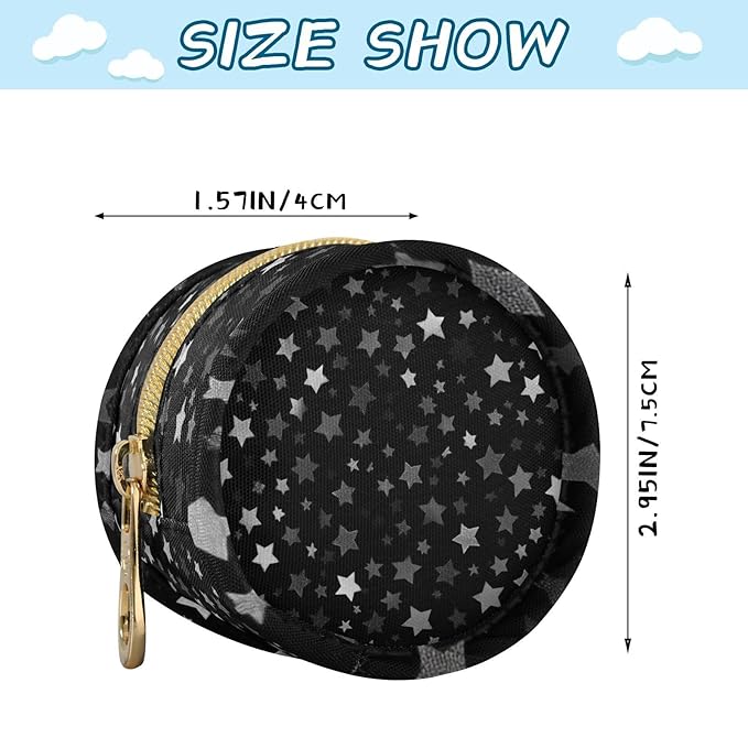 Pacifier Holder with Clip Pacifier Case for Diaper Bag Round Baby Pacifier Pouch Box Bag Portable Cute Silver and Gray Stars