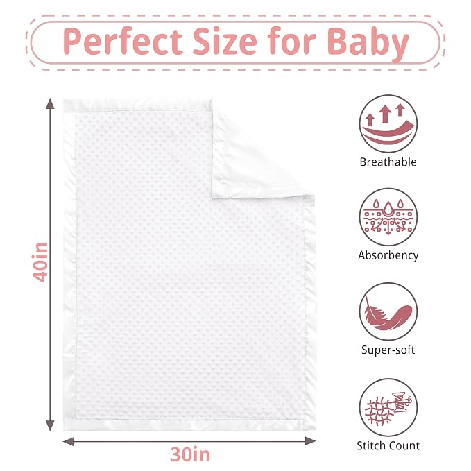 Pro Goleem Baby Soft Minky Dot Blanket with Silky Satin Backing Baby Gifts for Boys and Girls (White, 30’’ x 40’’)