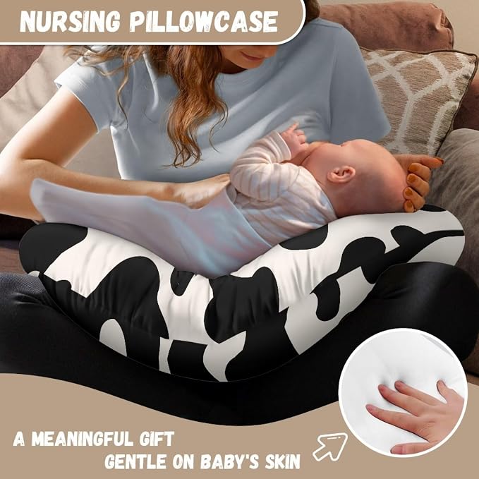 Cow Nursing Pillow and Positioner Detachable Original Breastfeeding Newborn Nursing Pillow Case U-Shaped Head Support Protector Cushion Essentials with Hidden Zipper