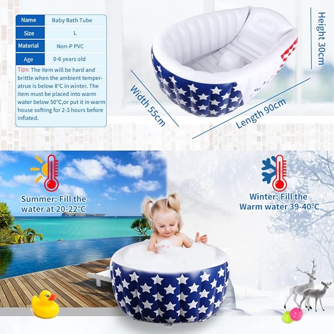Inflatable Baby Bathtub,Newborn to Toddler Bath Tub with Built-in Air Pump,Portable Travel Shower Basin with Back Support,Foldable Toddler Tub Shower for Kids 0-6 Months(White)