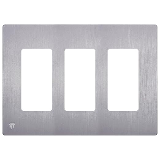 ENERLITES Elite Series Screwless Decorator Wall Plate Child Safe Outlet Cover, Gloss Finish, Size 3-Gang 4.68" H x 6.53" L, Unbreakable Polycarbonate Thermoplastic, SI8833-BSV, Brushed Silver