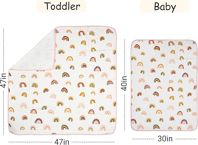 ZPECC Muslin Baby Blanket Thicker, 30x40 Organic Cotton Newborn Receiving Quilt Hypoallergenic for Baby Essentials Swaddle Crib Stroller, Rainbow