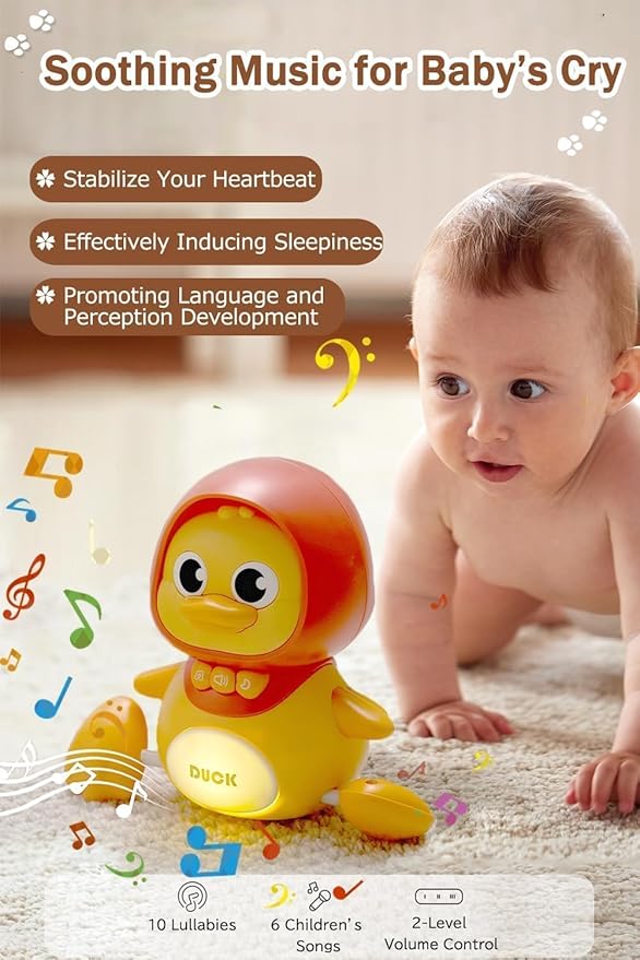 JUYEE Baby Crawling Toys Set of 3 - Magnetic Ducks Family for Infants 6-9-12 Months, Tummy Time Toys with Music & Lights, 1st Birthday Gift for Boys and Girls(3-Pack)