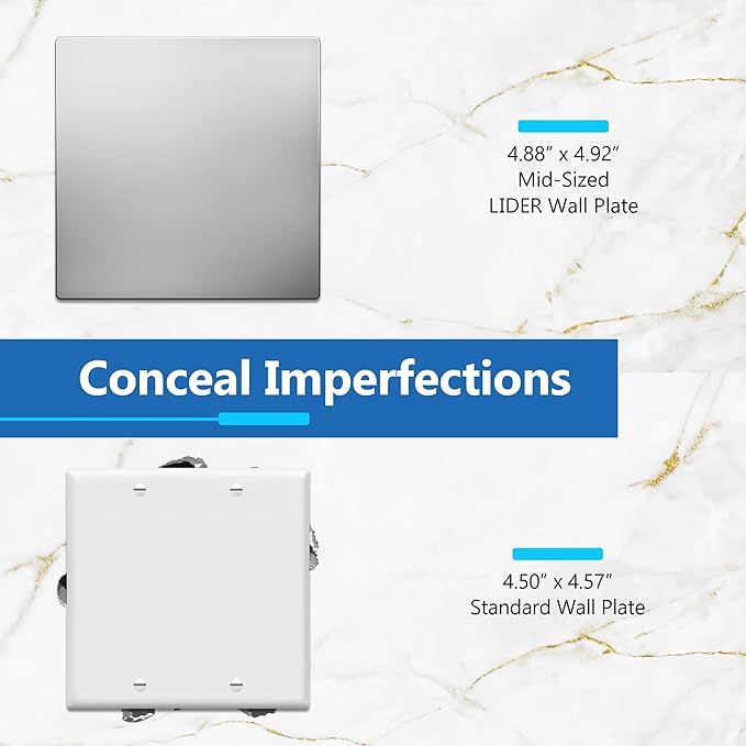 LIDER Double Blank Screwless Metal-Surface Wall Plate, Temperature and Impact Resistant, Stainless Steel, Modern Decoration Upgrade, Mid-Size 2-Gang 4.88??x 4.92?? Polished Chrome