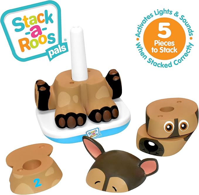 Stack-a-Roos Shepherd Puppy by Salus Brands - Animal Stacking Toy, Educational Early Learning Game for Infants Babies Toddlers, Age 12+ Months - Great Baby Gifts, STEM Toy