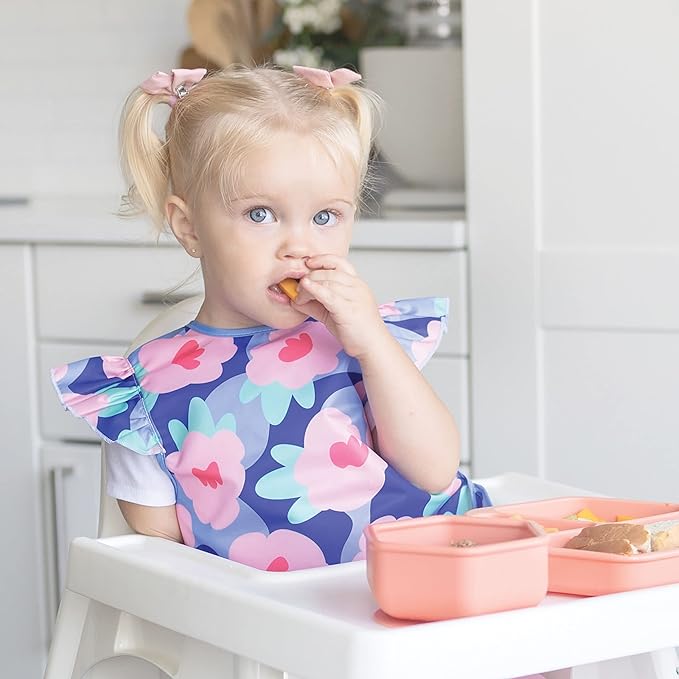 Tiny Twinkle Mess Proof Baby Bib for Girls | Waterproof Toddler Bib for Eating | Baby Apron for Feeding | Machine Washable | Perfect Shower Gift (Floral Blue, 6??4M)